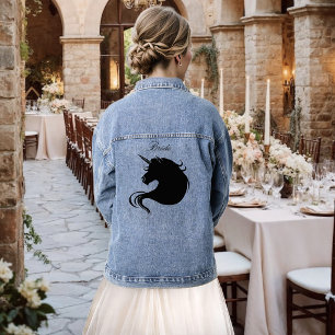 Elegant White Minimalist Unicorn Horses Wedding Denim Jacket