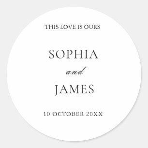 Elegant White Minimalist Wedding Classic Round Sticker