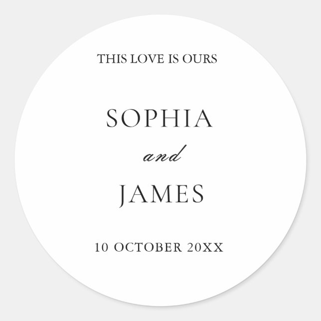 Elegant White Minimalist Wedding Classic Round Sticker (Front)