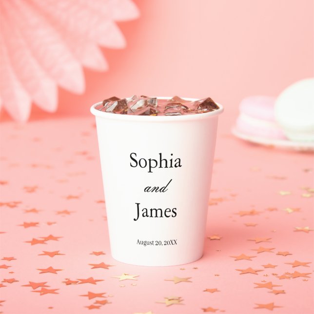 Elegant White Minimalist Wedding Paper Cups (Insitu)