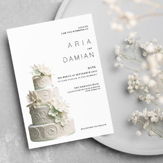 Elegant white mint green floral cake Wedding Invitation