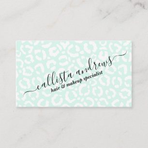 Elegant White Mint Leopard Cheetah Animal Print Business Card