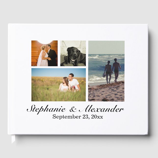 Elegant White Modern 4 Photo Wedding or Event Guest Book (Front)
