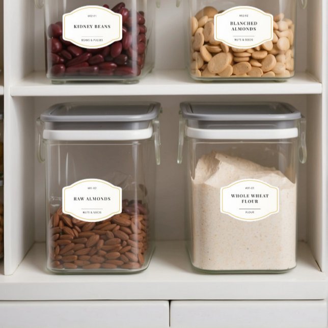 Elegant White Modern Gold Border Pantry Badge (Creator Uploaded)