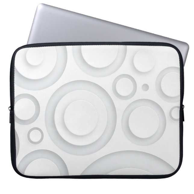 Elegant White Monochrome Circles Laptop Sleeve (Front)