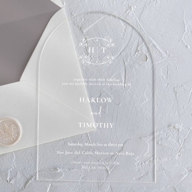 Elegant white Monogram Calligraphy Wedding Acrylic Invitations (Creator Uploaded)