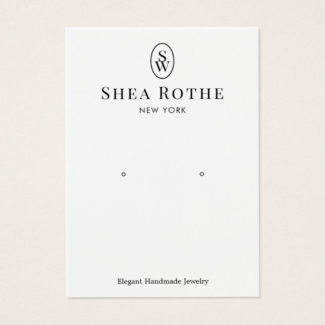 Elegant White Monogram Earring Display Card (Front)