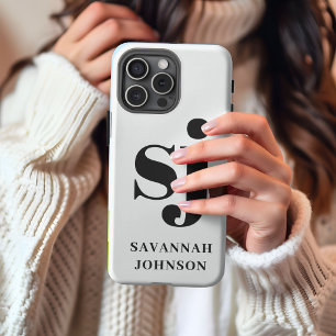Elegant white monogram initials iPhone 13 pro max case