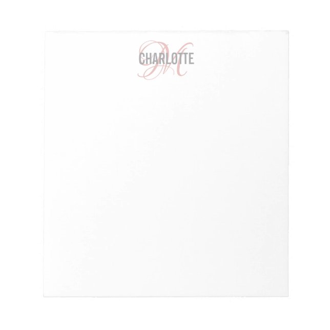 Elegant white monogram name notepad (Front)