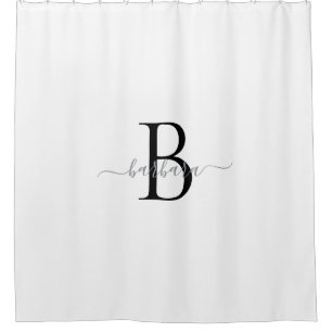 Elegant White Monogram Script Name Shower Curtain