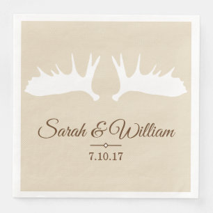 Elegant White Moose Antlers & Taupe   Personalised Napkin