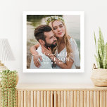 Elegant White Mr and Mrs Monogram Photo Wedding<br><div class="desc">Elegant wedding monogram canvas wall art features a photo of the bride and groom with white text overlay. Custom wording includes "Mr and Mrs" in modern calligraphy script with custom married last name and wedding date text in classic serif typestyles. Makes a beautiful keepsake wedding gift for a newlyweds.</div>