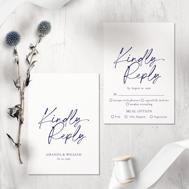 Elegant White & Navy Blue RSVP Card (Creator Uploaded)