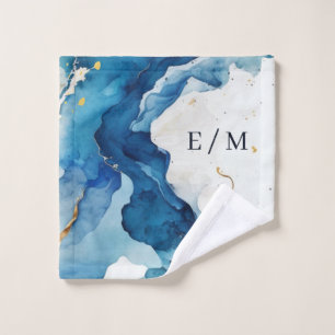 ELEGANT WHITE NAVY BLUE SEA BATH TOWEL SET