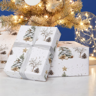Elegant White New Year Frosted Tree pine Wrapping Paper