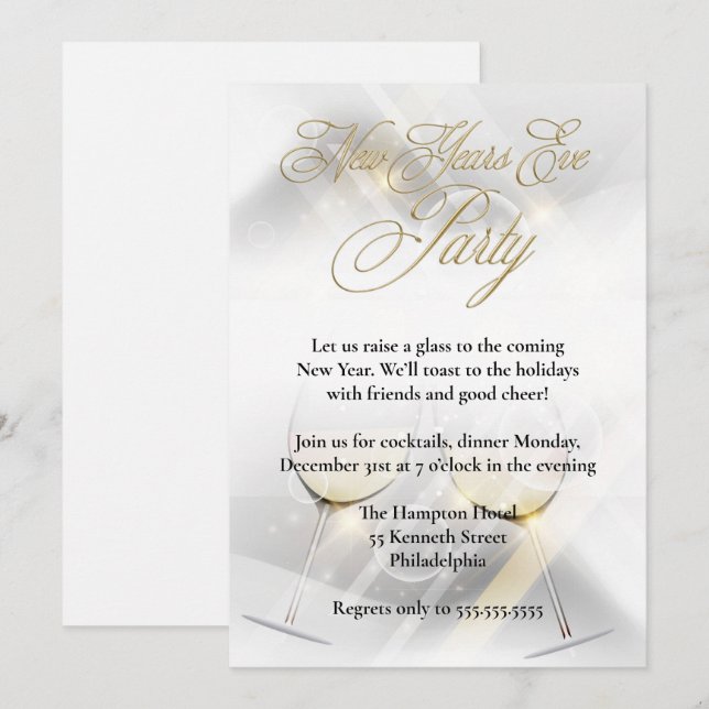 Elegant White New Years Eve Party Invitation (Front/Back)