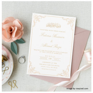 Elegant White Nikah Islamic Muslim Wedding Invitation
