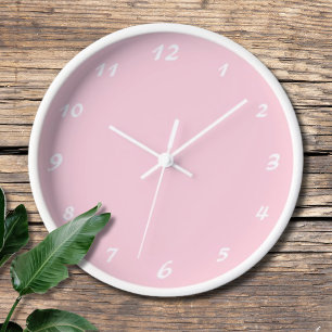 Elegant White Numbers   Classic Pastel Pink Clock