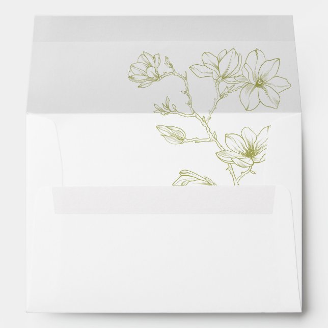 Elegant White & Olive Green Floral Wedding Envelope (Back (Bottom))