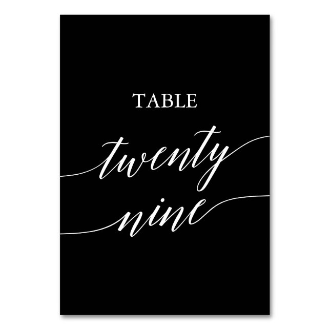 Elegant White on Black Calligraphy Table 29 Table Number (Front)