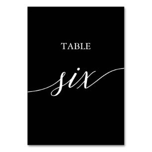 Elegant White on Black Calligraphy Table Six Table Number