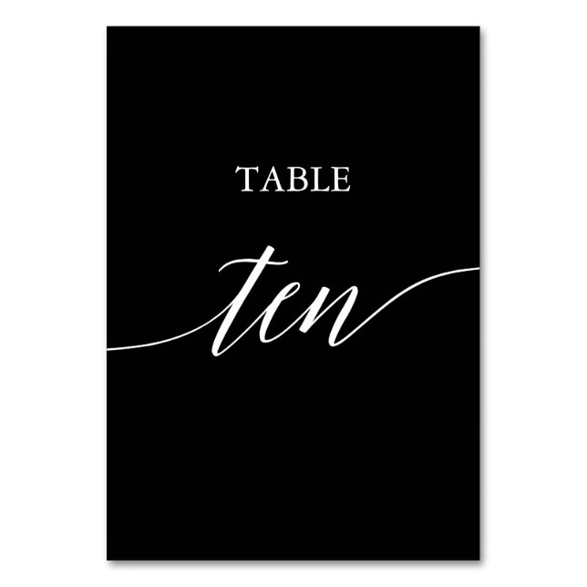 Elegant White on Black Calligraphy Table Ten Number (Front)
