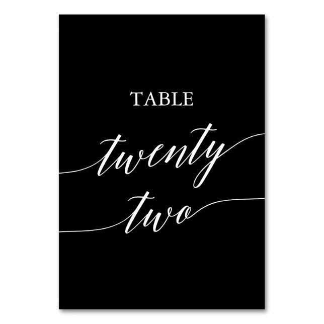 Elegant White on Black Table Twenty Two Table Number (Front)