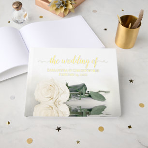 Elegant White or Ivory Rose Medium Wedding Guest Book
