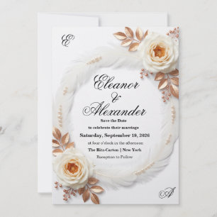 Elegant White & Orange Floral Save the Date Card