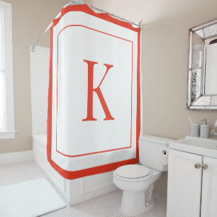 Elegant White & Orange Initial Monogram  Shower Curtain