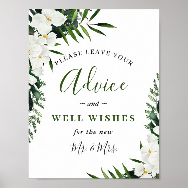 Elegant White Orchid Advice and Well Wishes Sign (Front)