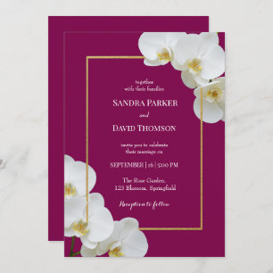 elegant white orchid blooms wedding invitation