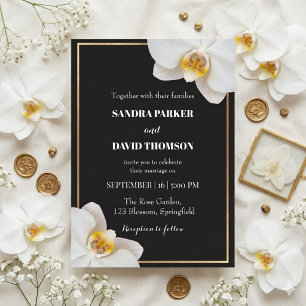 elegant white orchid blooms wedding invitation
