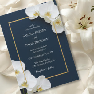 elegant white orchid blooms wedding invitation