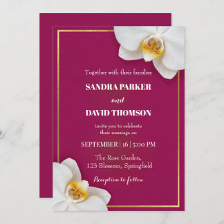 elegant white orchid blooms wedding invitation