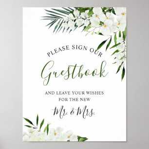 Elegant White Orchid Bohemian Sign Our Guestbook