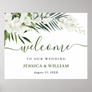 Elegant White Orchid Bohemian Wedding Welcome Sign