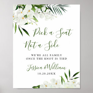 Elegant White Orchid Boho Wedding Ceremony Seating Poster