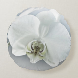 Elegant White Orchid Botanical Art Round Cushion