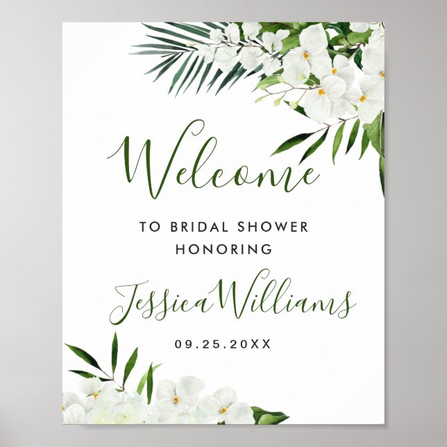 Elegant White Orchid BRIDAL SHOWER Welcome Sign (Front)