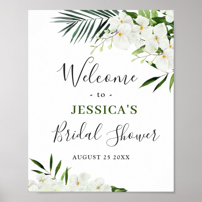 Elegant White Orchid BRIDAL SHOWER Welcome Sign (Front)