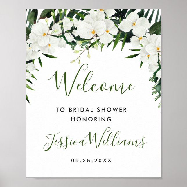 Elegant White Orchid BRIDAL SHOWER Welcome Sign (Front)