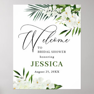 Elegant White Orchid BRIDAL SHOWER Welcome Sign