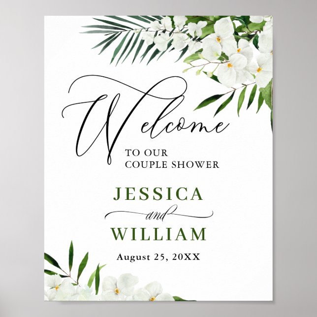 Elegant White Orchid COUPLE SHOWER Welcome Sign (Front)