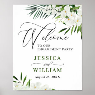 Elegant White Orchid ENGAGEMENT PARTY Welcome Sign
