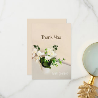 Elegant White Orchid Floral Thank You Card