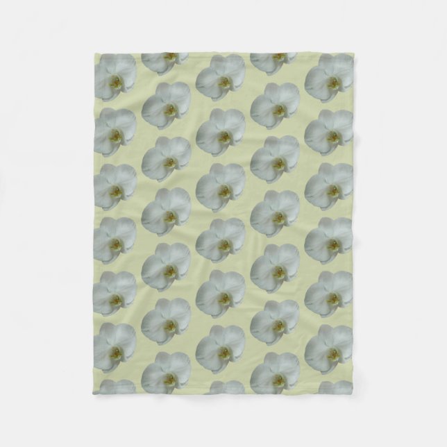 Elegant White Orchid Flower Botanical Fleece Blanket (Front)