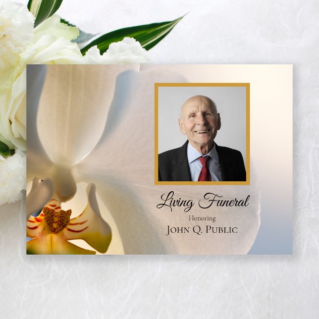 Elegant White Orchid Flower Living Funeral Party Invitation (Creator Uploaded)