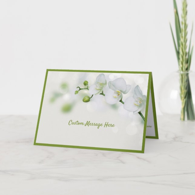 Elegant White Orchid Flowers Green Buds Romantic Card (Front)