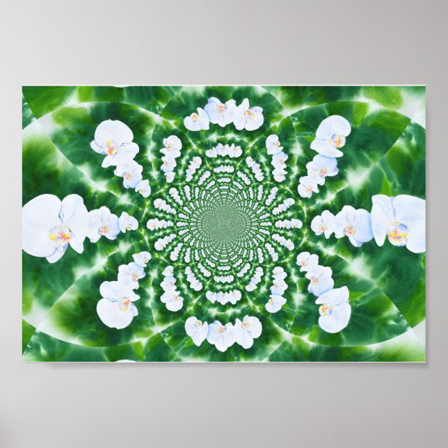 Elegant White Orchid Mandala watercolor painting Poster (Front)